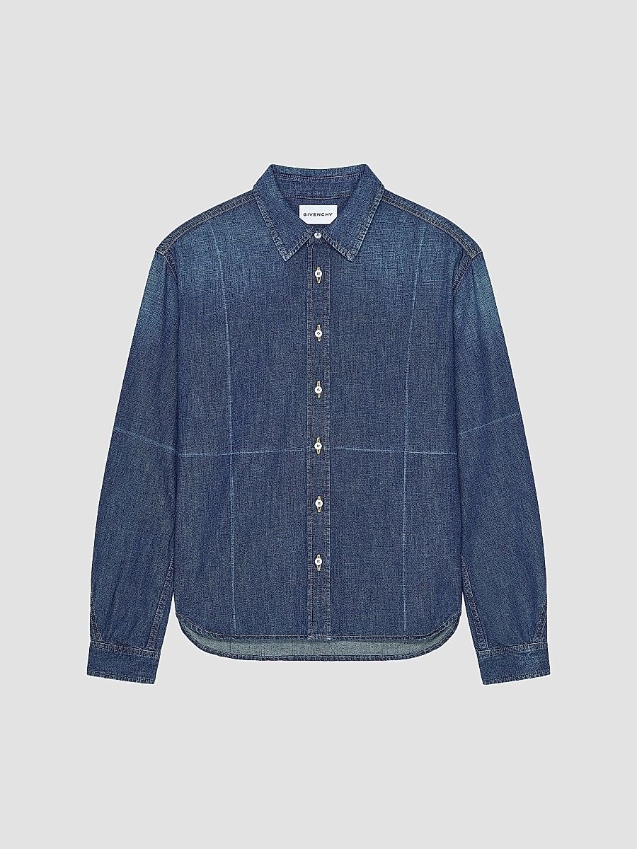 Givenchy Men's Shirt in Denim with Folded Effect - Indigo Blue - Size XXL