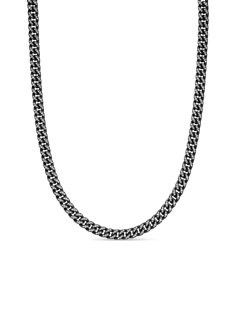 Women's Curb Chain Necklace in Black Titanium with Diamonds, 7MM - Diamond - Size 17