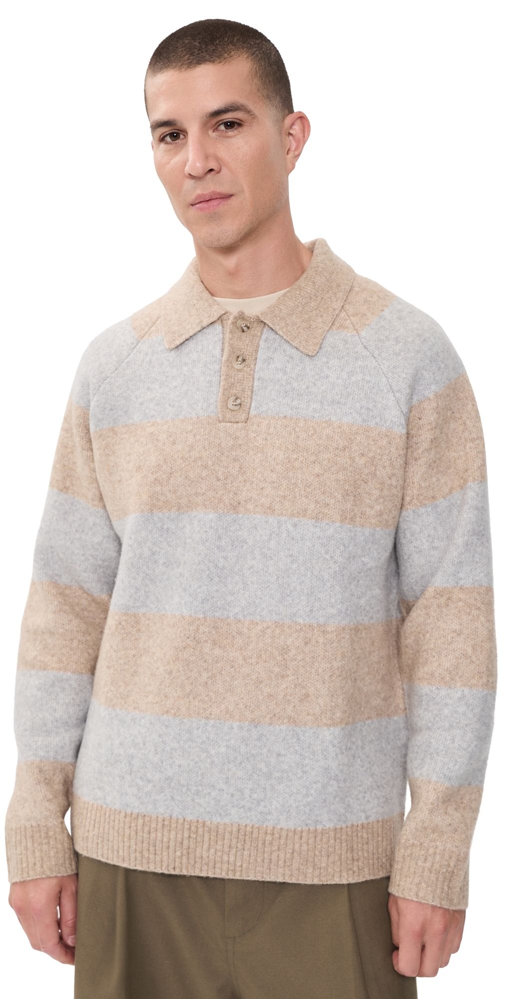 Les Deux Striped Melange Knitted Polo Light Sand Melange L