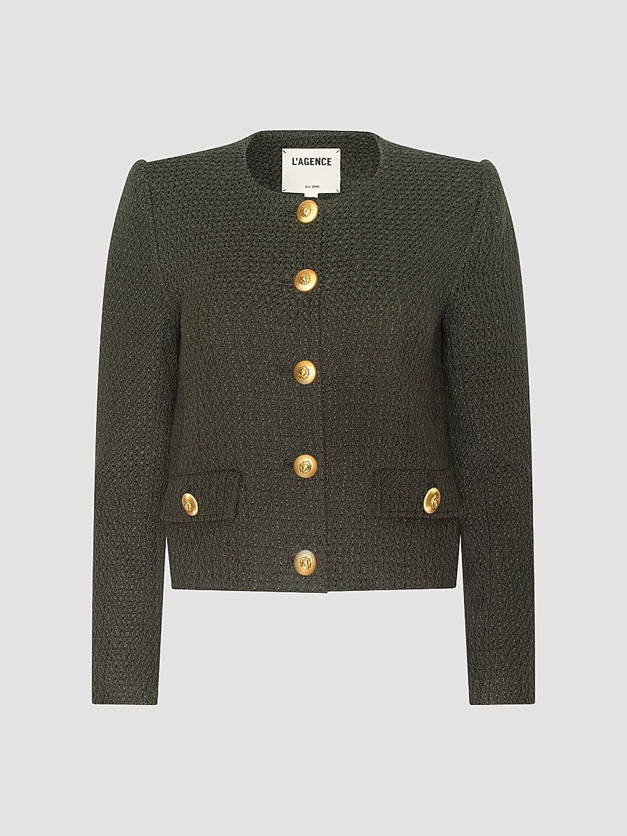 L'AGENCE Women's Zell Collarless Jacket - Army - Size 16