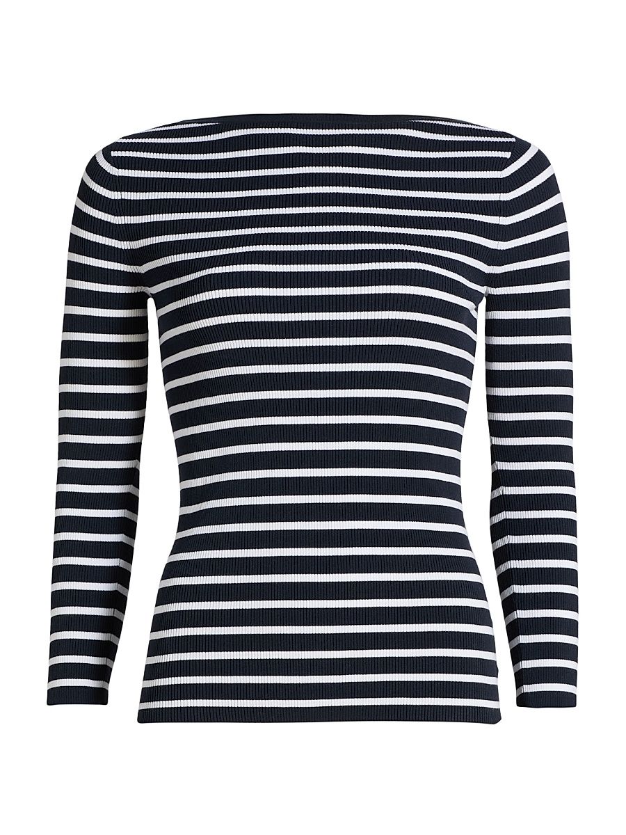 Women's Striped Boatneck Sweater - Midnight Optic White - Size XL
