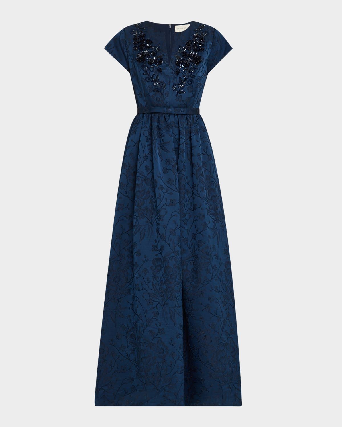 Estelle Beaded Floral Jacquard Gown