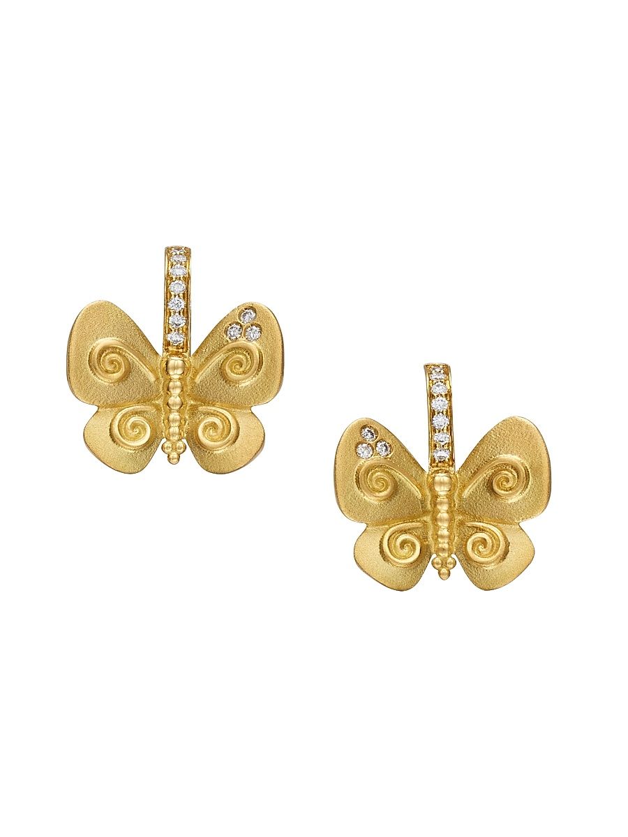 Women's Florence86 FJ Golden Butterfly 18K Yellow Gold & 0.08 TCW Diamond Earrings - Yellow Gold