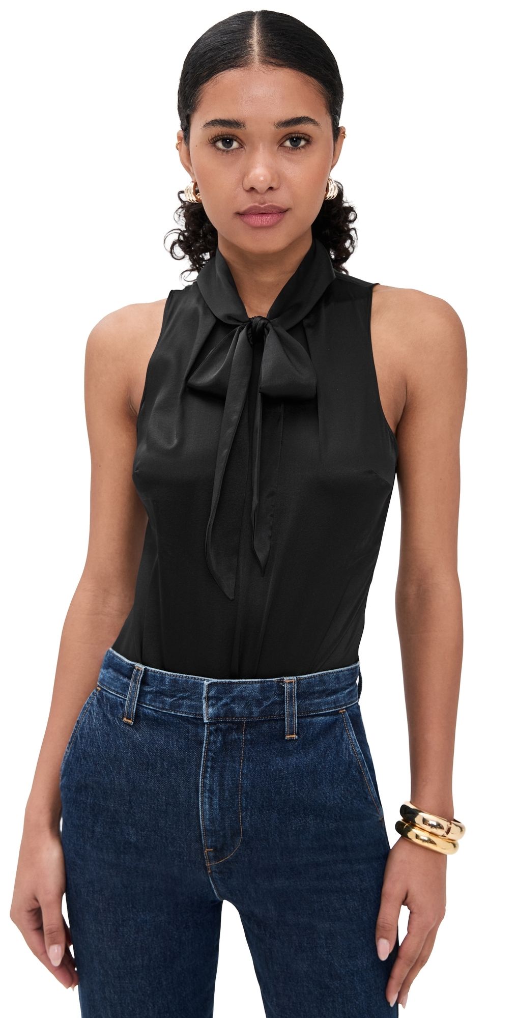 Fleur du Mal Silk Blouson Thong Bodysuit Black L