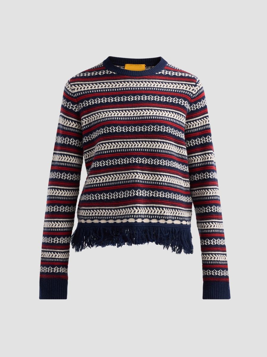 Guest in Residence Women's Western Striped Wool-Cashmere Sweater - Midnight Combo - Size Medium