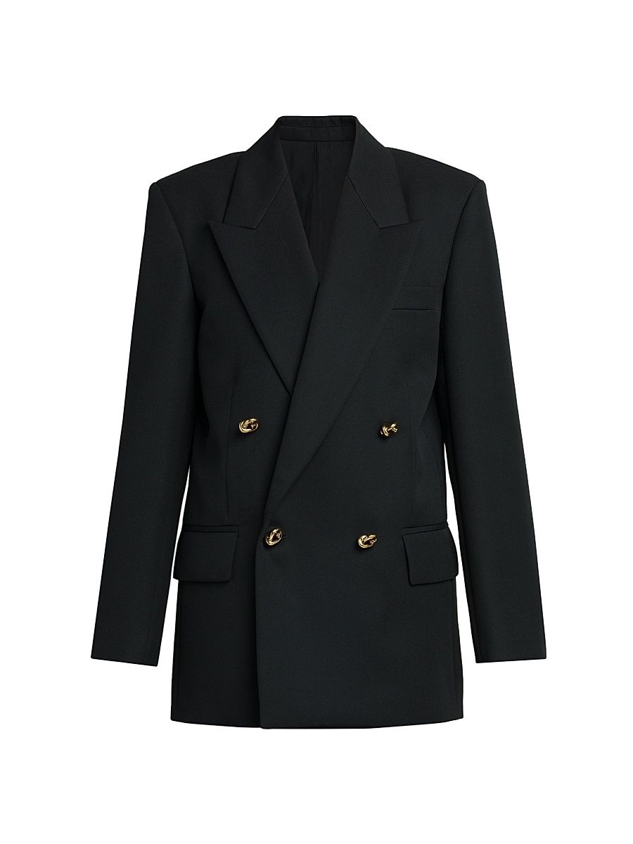 Women's Double-Breasted Wool Twill Blazer - Black - Size 4