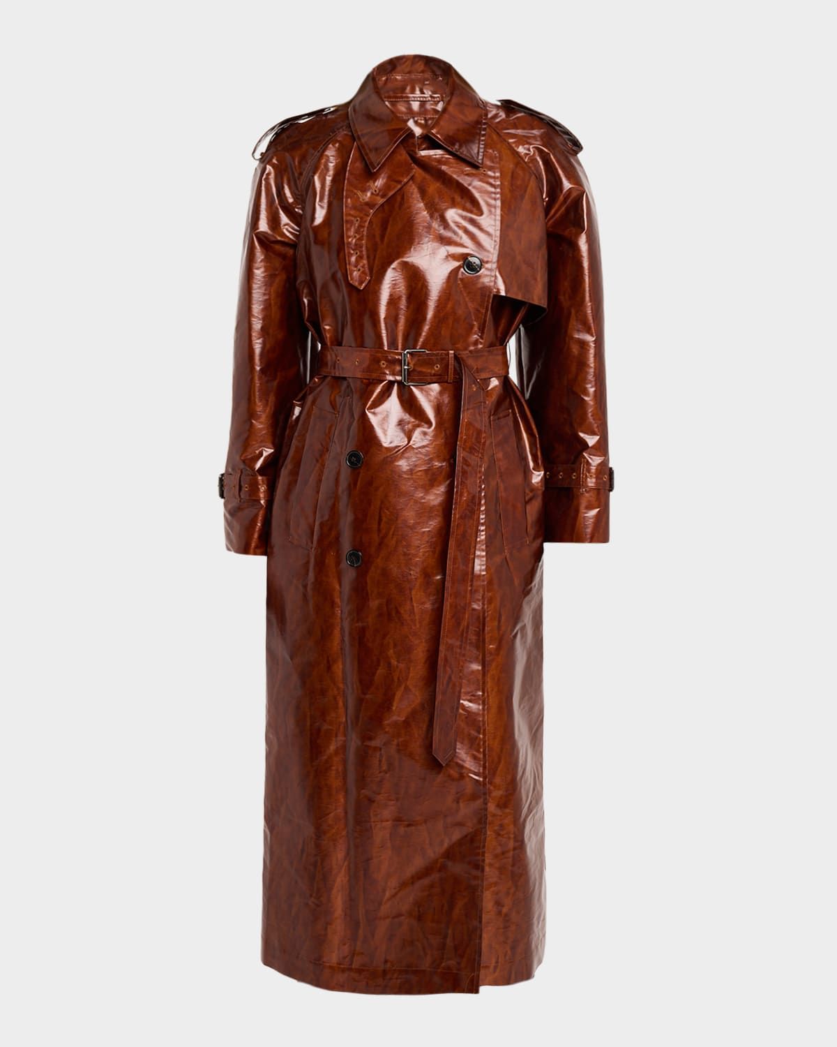 Ristos Shiny Coated Belted Trench Coat