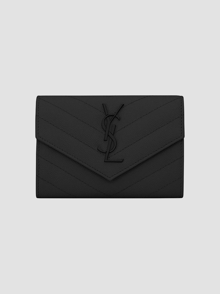 Saint Laurent Women's Cassandre Matelass Small Envelope Wallet in Grain de Poudre Embossed Leather - Nero