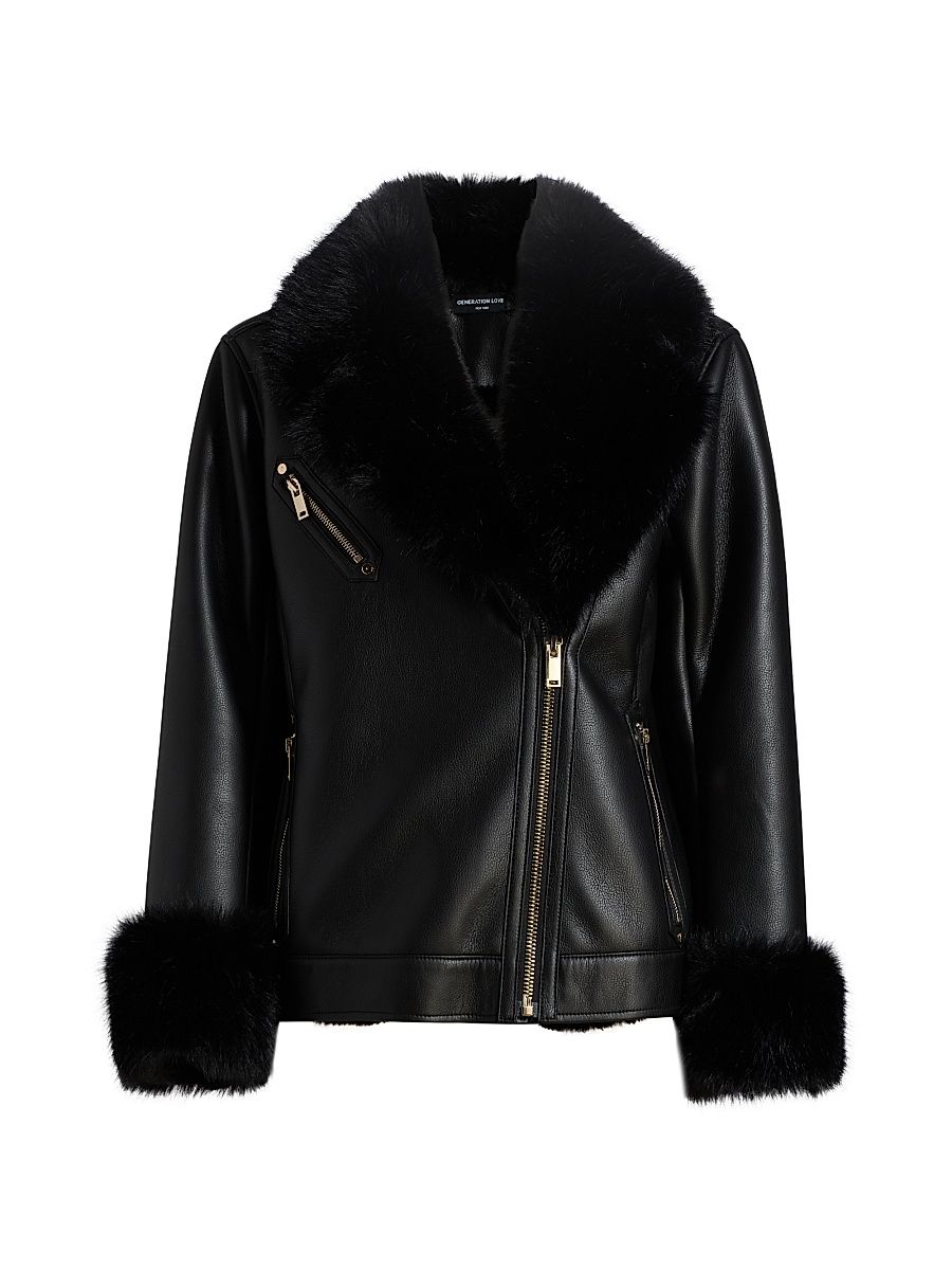 Women's Walt Faux-Leather Moto Jacket - Black - Size Large