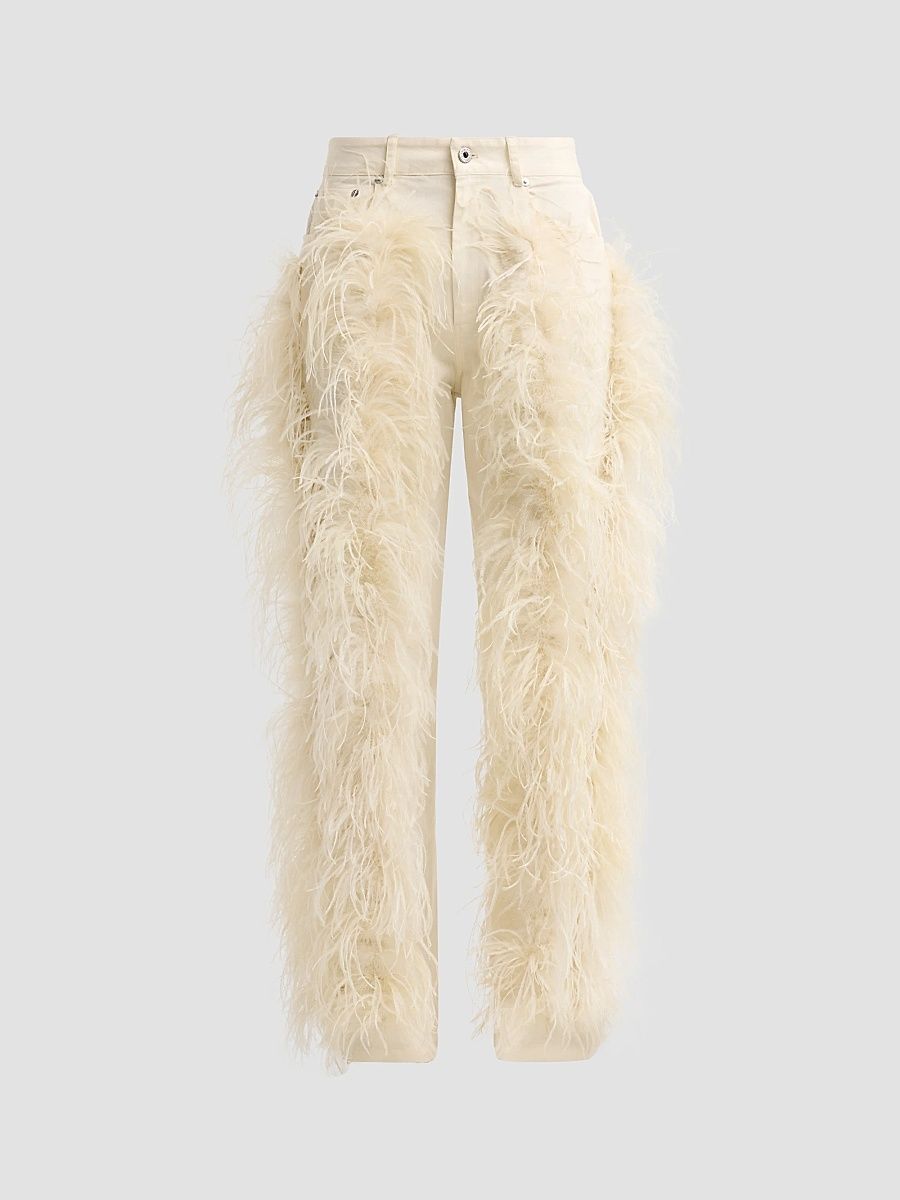LaPointe Women's Feather-Trimmed Jeans - Cream - Size 12