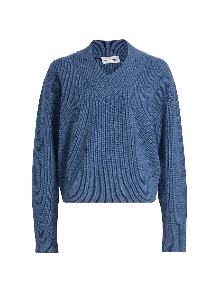Women's The Maris Cashmere Rib-Knit Sweater - Blue - Size Large