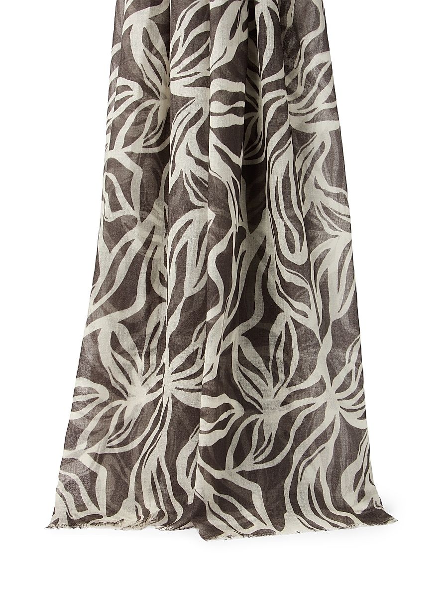 Women's Cashmere Floral Print Scarf - Cocoa