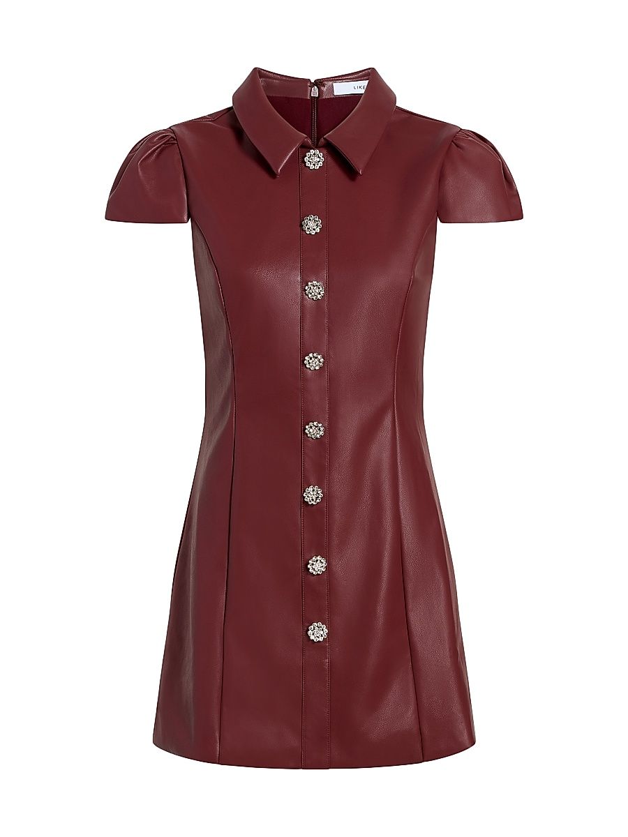 Women's Anika Crystal Button-Detail Faux-Leather Minidress - Wine - Size 10