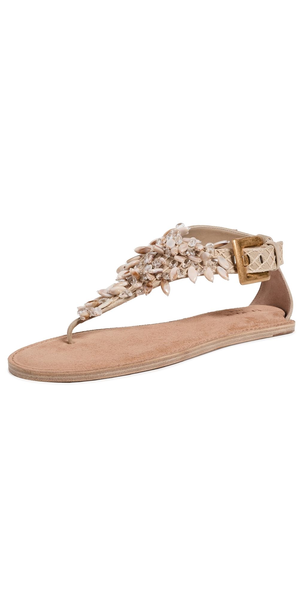 Balmain Anthem Beaded Flat Thong Suede Sandals GXH Coquillage/Transparent GXH 38