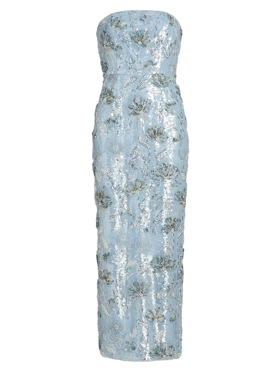 Women's Jasmine Sequined Strapless Column Dress - Light Blue - Size 6
