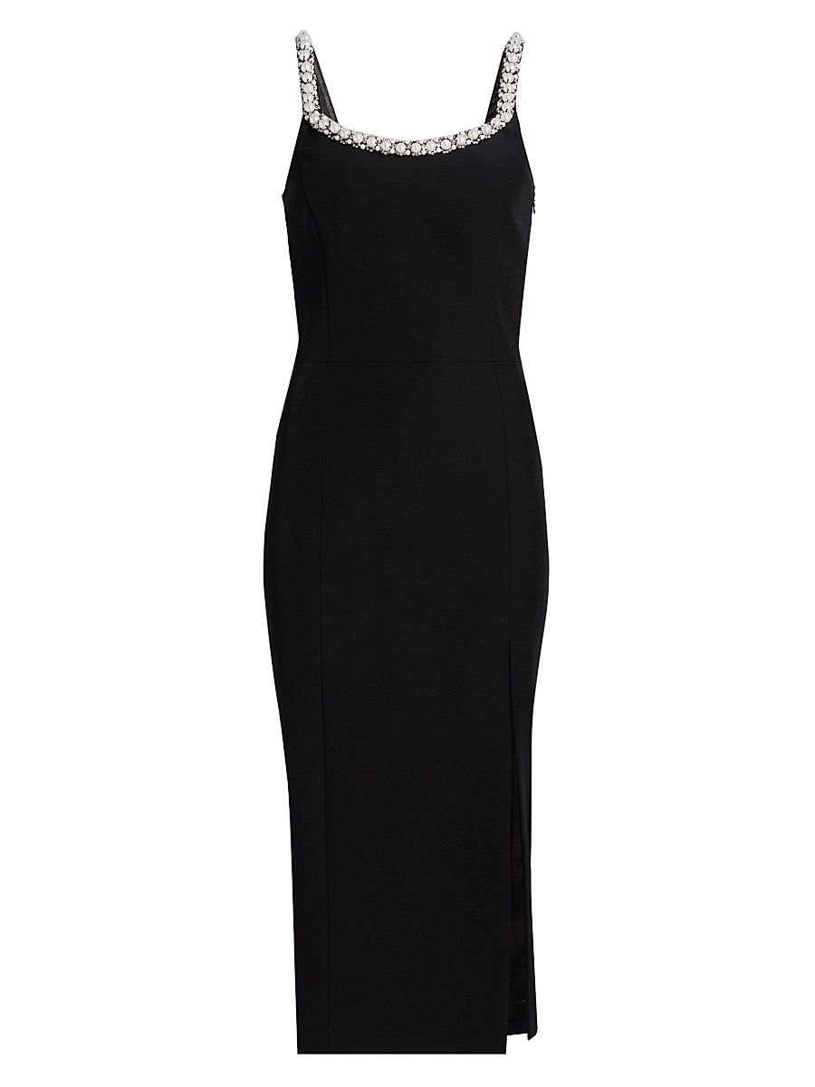 Women's Prague Faux-Pearl-Embellished Stretch-Crepe Midi-Dress - Black - Size Large
