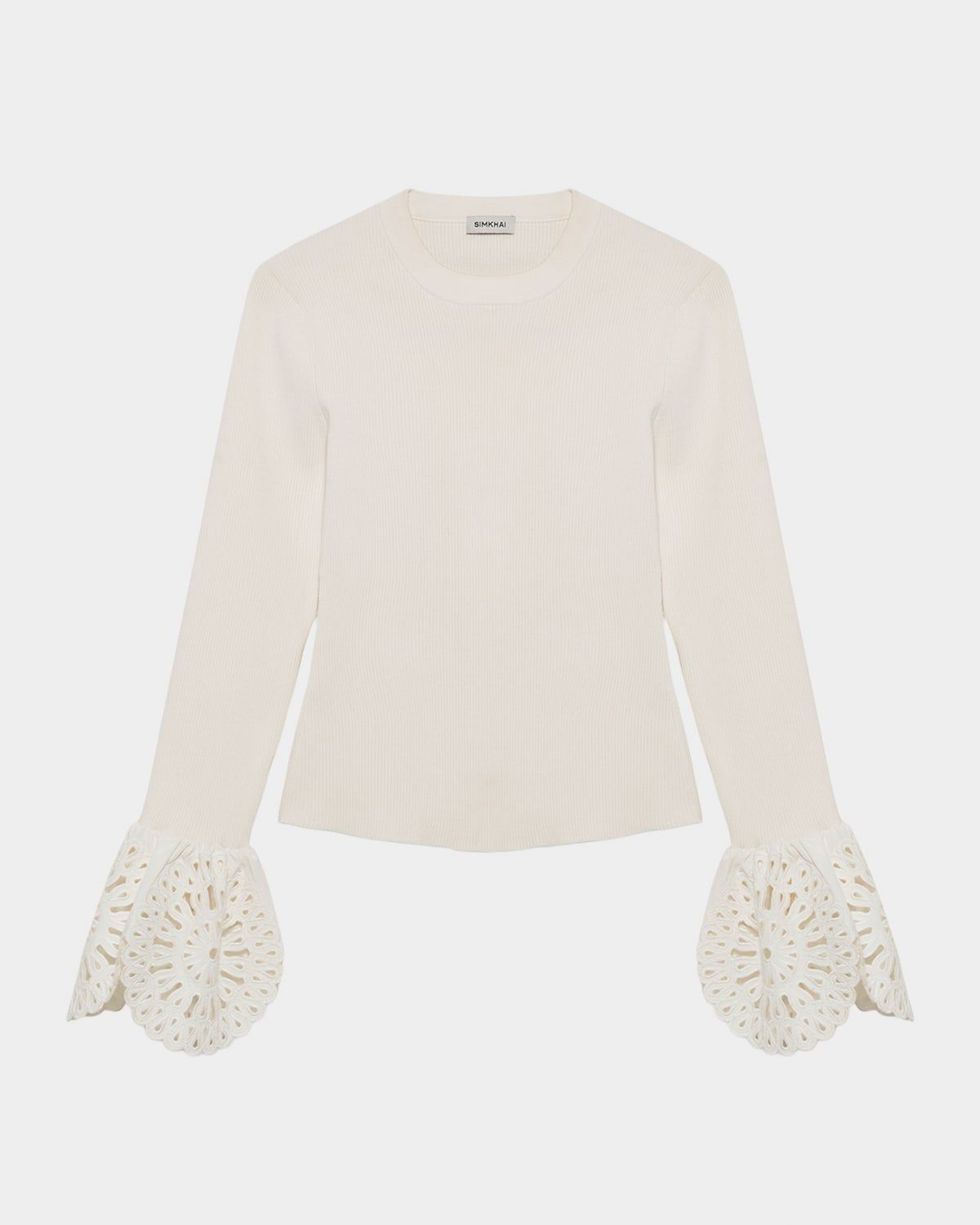 Elyse Long-Sleeve Embroidered Cuff Top