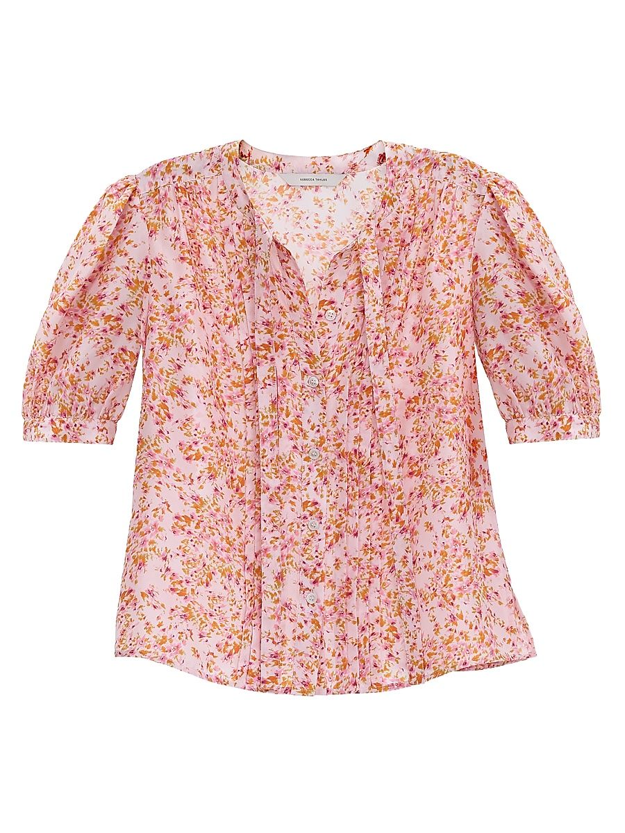 Women's Bellamy Tieneck Floral Silk Blouse - Pale Pink Multi - Size XL