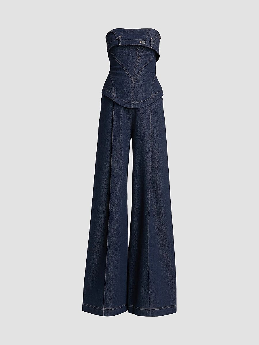 Et Ochs Women's Jordan Denim Corset Wide-Leg Jumpsuit - Midnight - Size 8