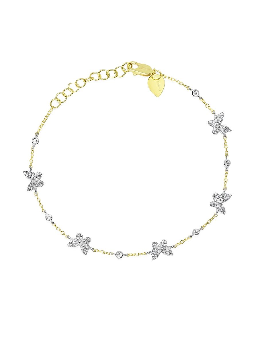 Women's Two-Tone 14K Gold & .09 TCW Diamond Butterfly Bracelet - Gold