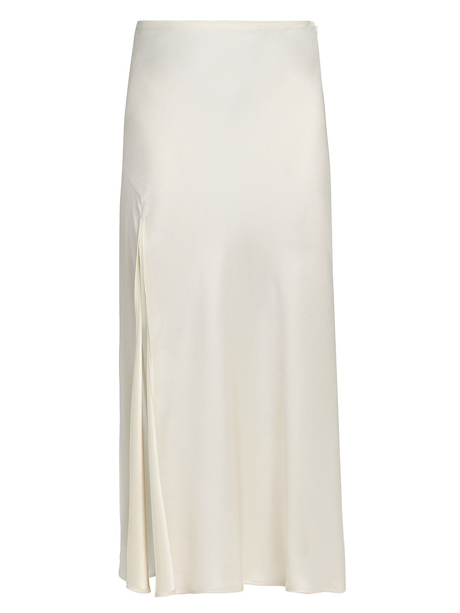 Women's Satin Bias Slit Midi-Skirt - Cream - Size 14