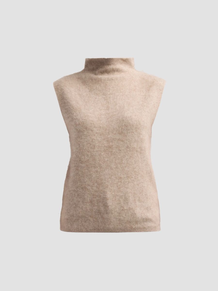 Majestic Filatures Women's Wool Cashmere Sleeveless Turtleneck - Cord Chine - Size XS