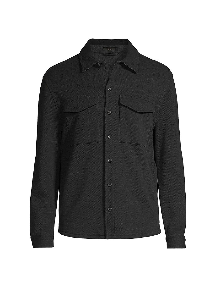 Men's Cotton-Blend Shirt Jacket - Black Grey - Size Medium