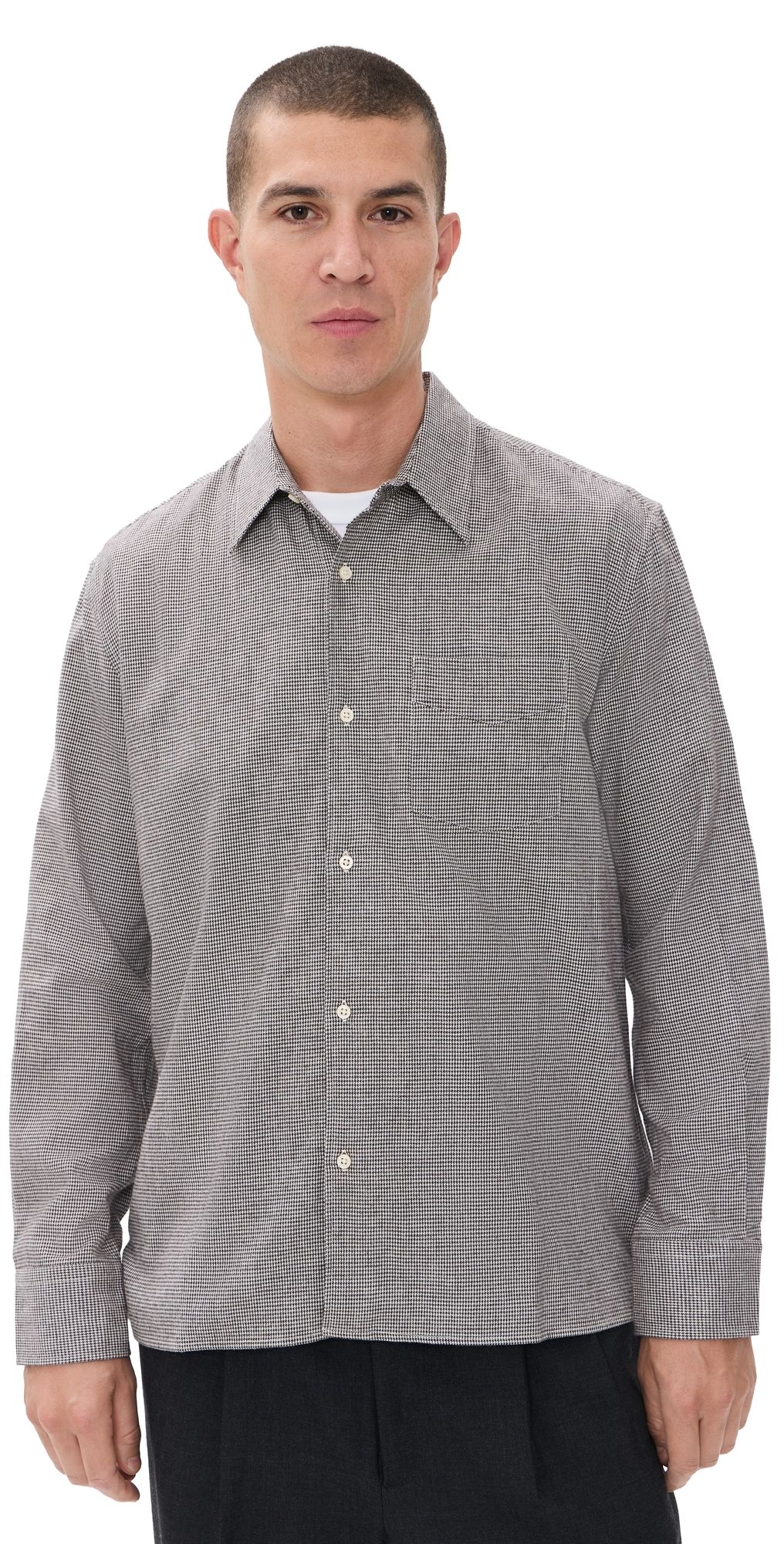 Officine Generale Guido Brush Co Puppytooth Shirt White/Brown L