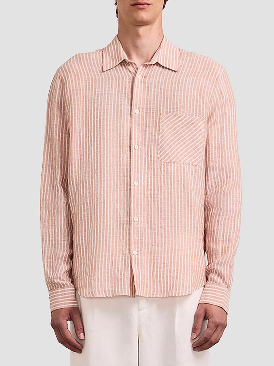 Frescobol Carioca Men's Telles Striped Linen Shirt - Pale Copper - Size XXL