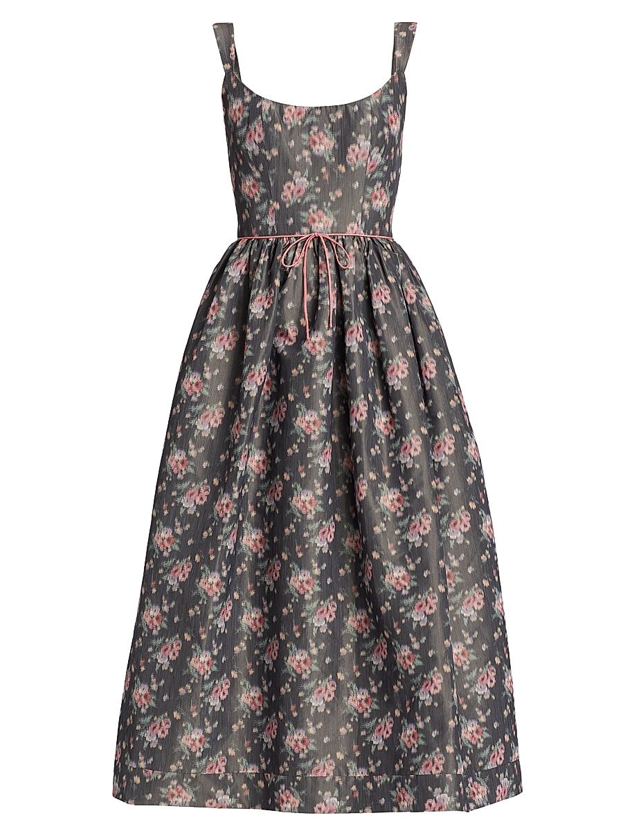 Women's Apple Taffeta Corset Midi-Dress - Shadow Floral Ikat - Size 10