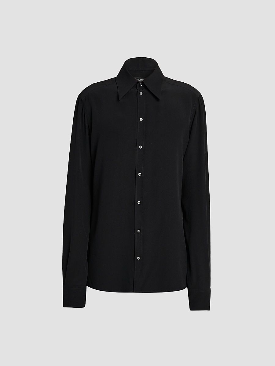 Men's Silk Georgette Shirt - Nero - Size 17.5
