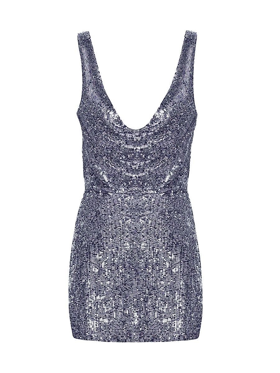 Women's Lydia Sequined Silk Cowlneck Minidress - Cerulean Sky - Size 8