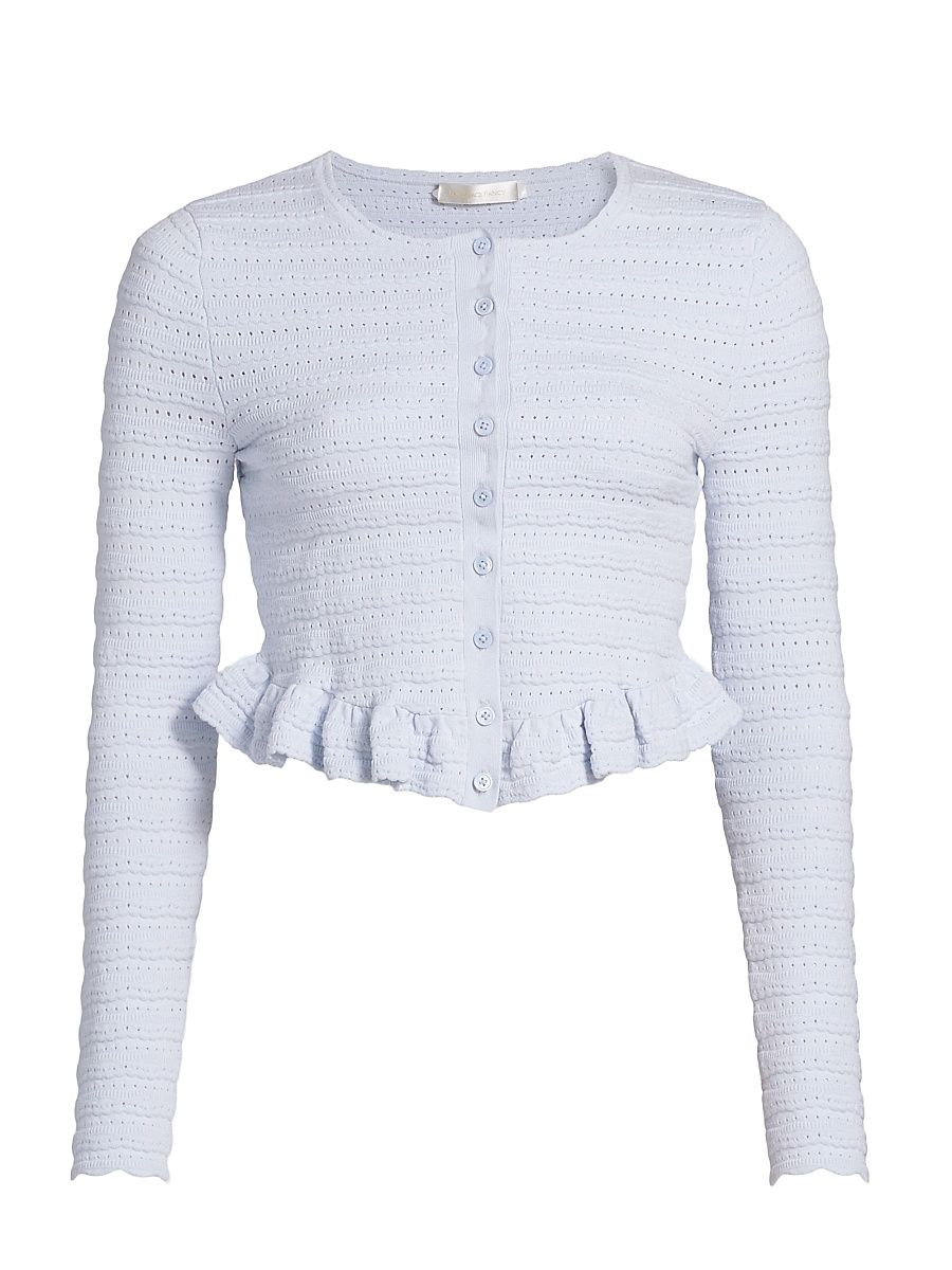 Women's Rogan Scallop-Trim Ruffle-Hem Cardigan - Morning Sky - Size Medium