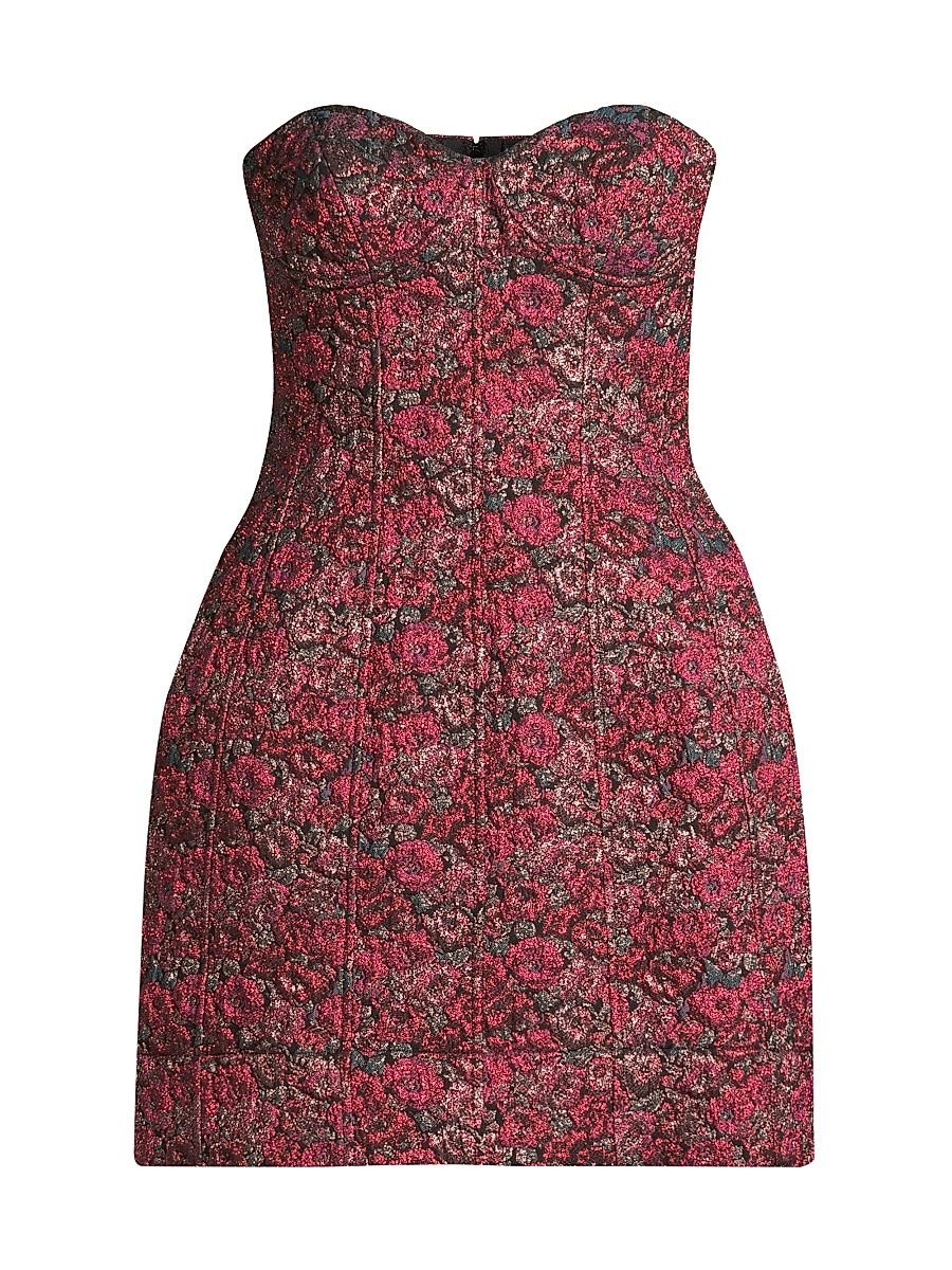 Women's Floral Jacquard Strapless Minidress - Pink Multi - Size 10