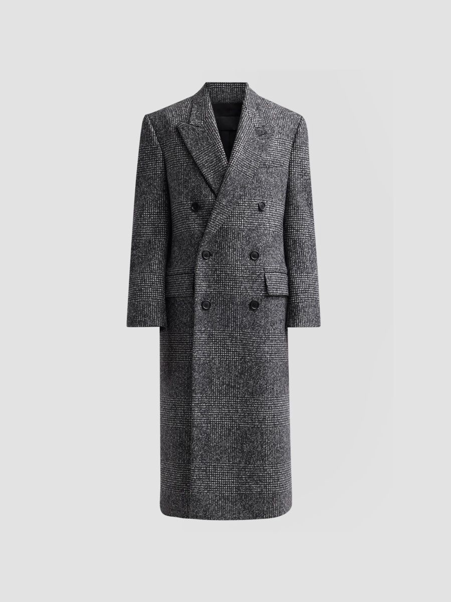 Nili Lotan Women's Edmont Double-Breasted Long Coat - Black Ivory Plaid - Size XL