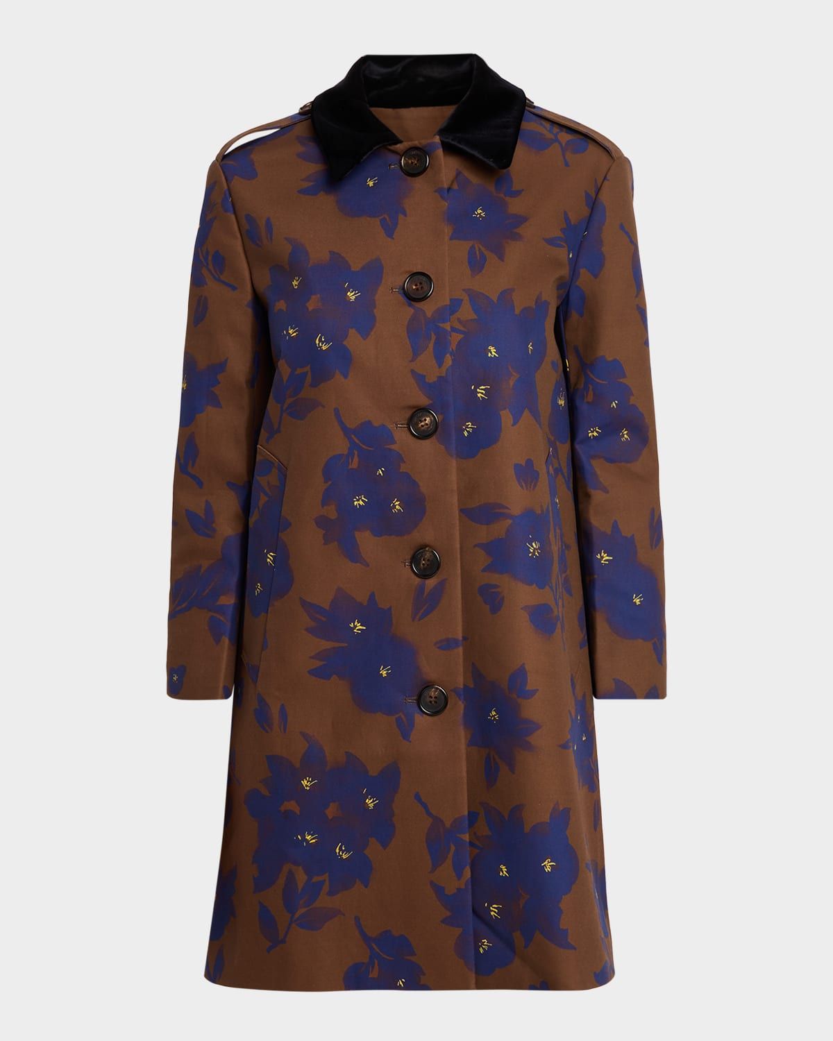Floral Velvet-Collar Coat