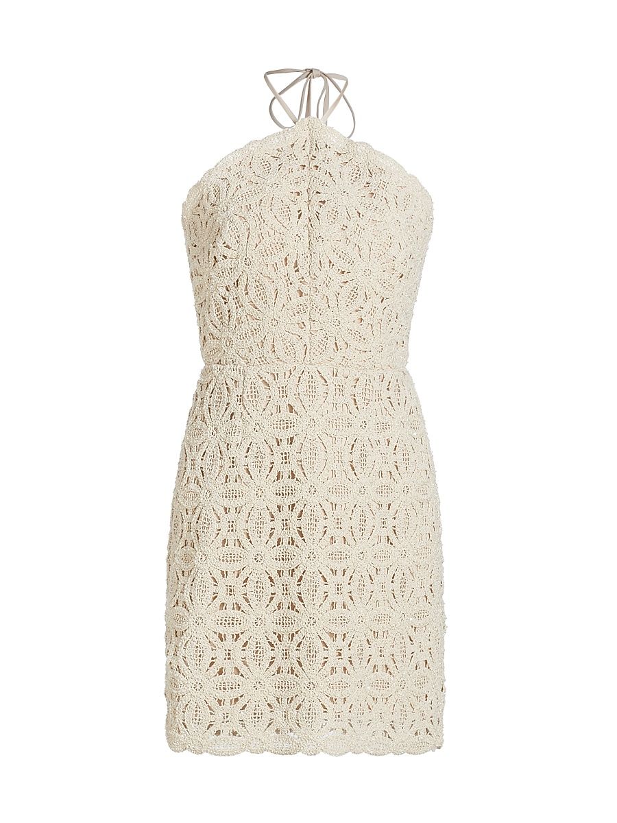 Women's Celeste Beaded Crochet Halterneck Dress - Natural - Size 12