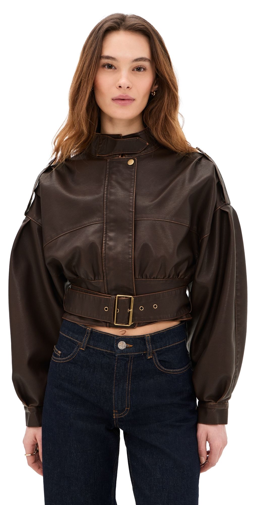 Lioness Gigi Faux Leather Bomber Jacket Chocolate XS