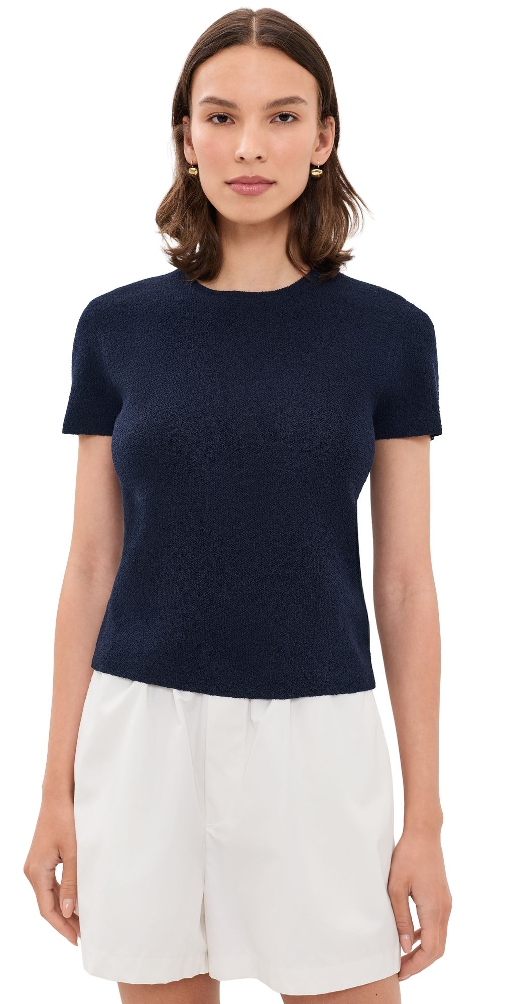 Vince Texture Short Sleeve Crew Pullover Navy XL