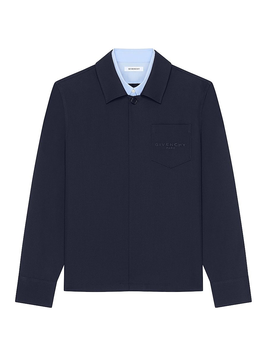 Givenchy Men's Trompe Layered Shirt in Wool - Night Blue - Size 17.5
