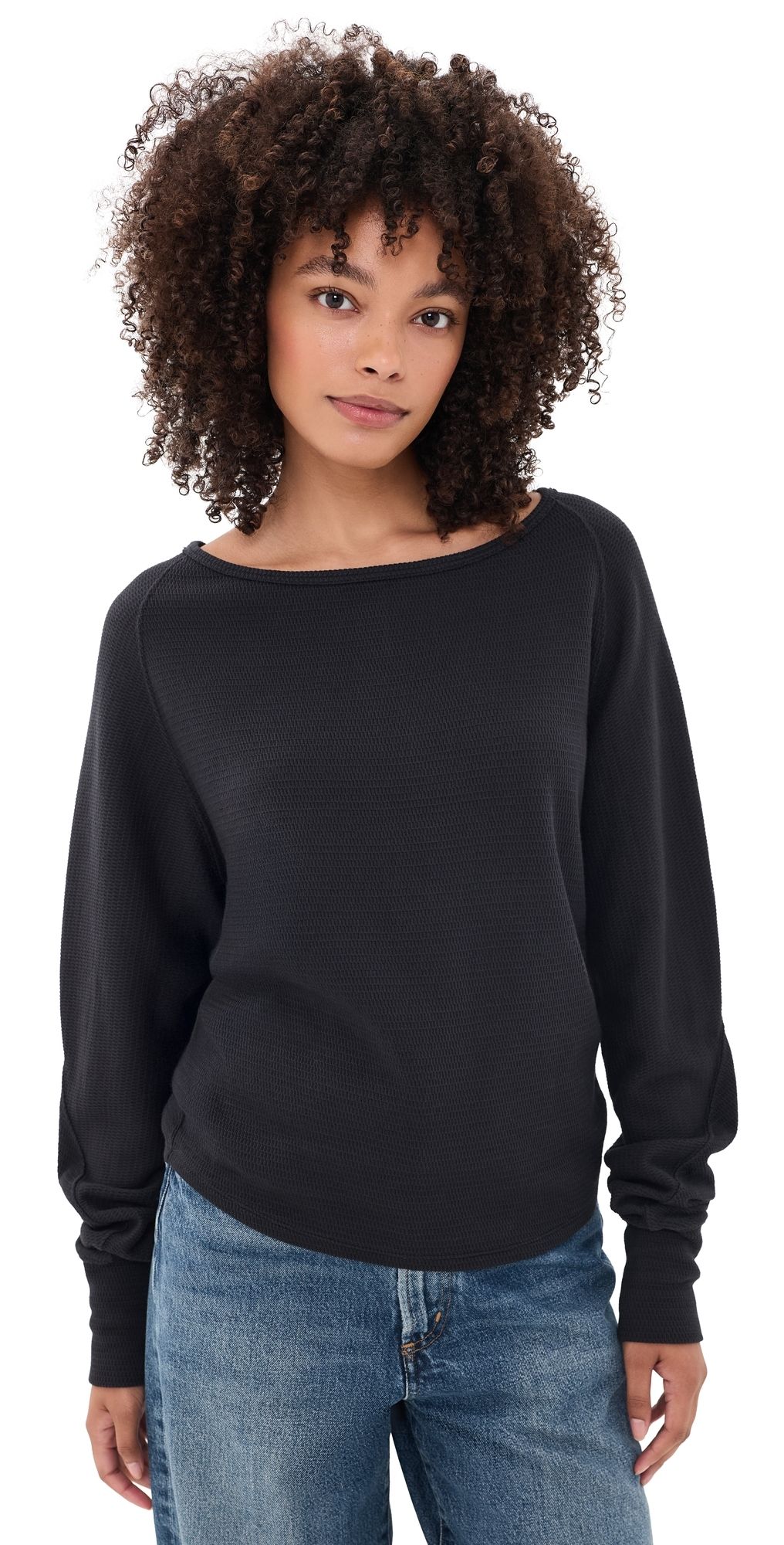 Free People Jess Thermal Tee Black L