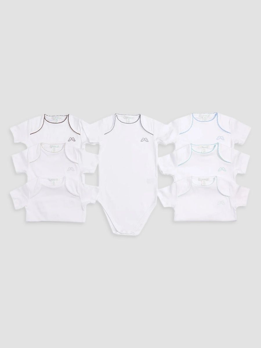 Marie-Chantal Unisex Baby's 7-Piece Picot Pima Cotton Bodysuit Set - Blue - Size 12 Months