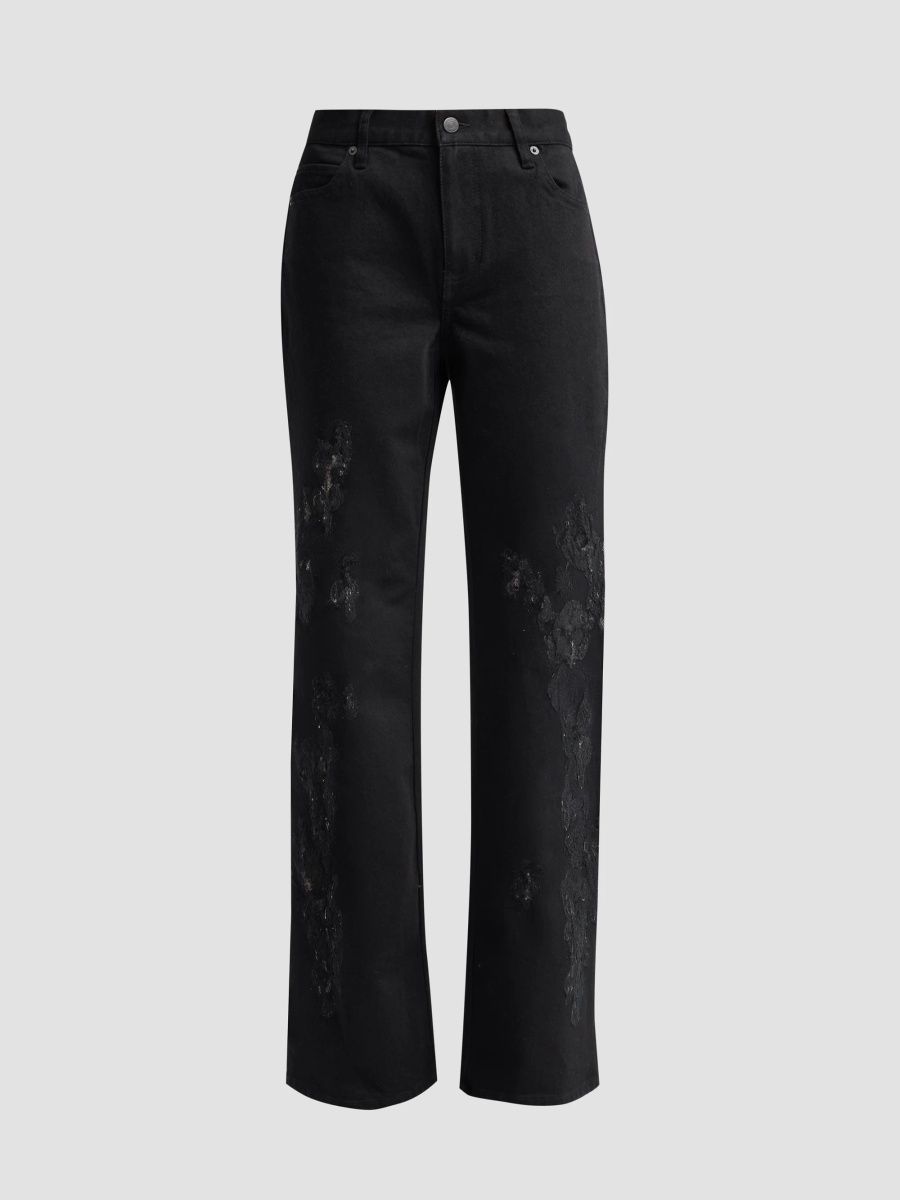 FRAME Women's The Rodeo Laced Straight-Leg Jeans - Black - Size 32