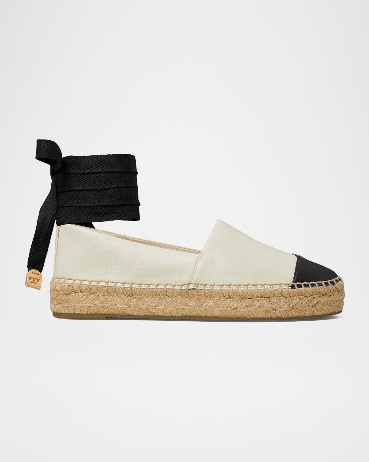 Bicolor Leather Ankle-Wrap Espadrilles