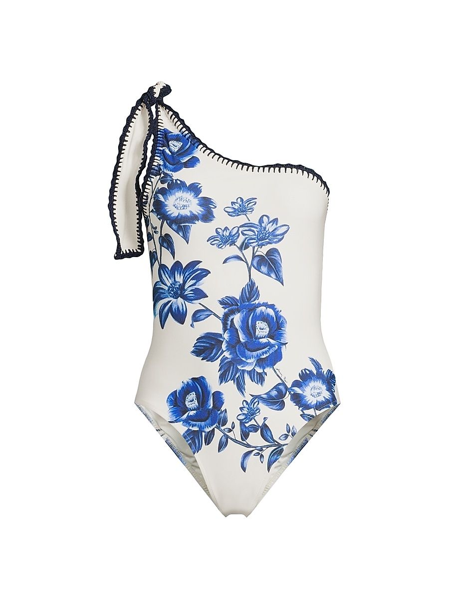Women's Floral Cascade One-Piece Swimsuit - Off White - Size XL