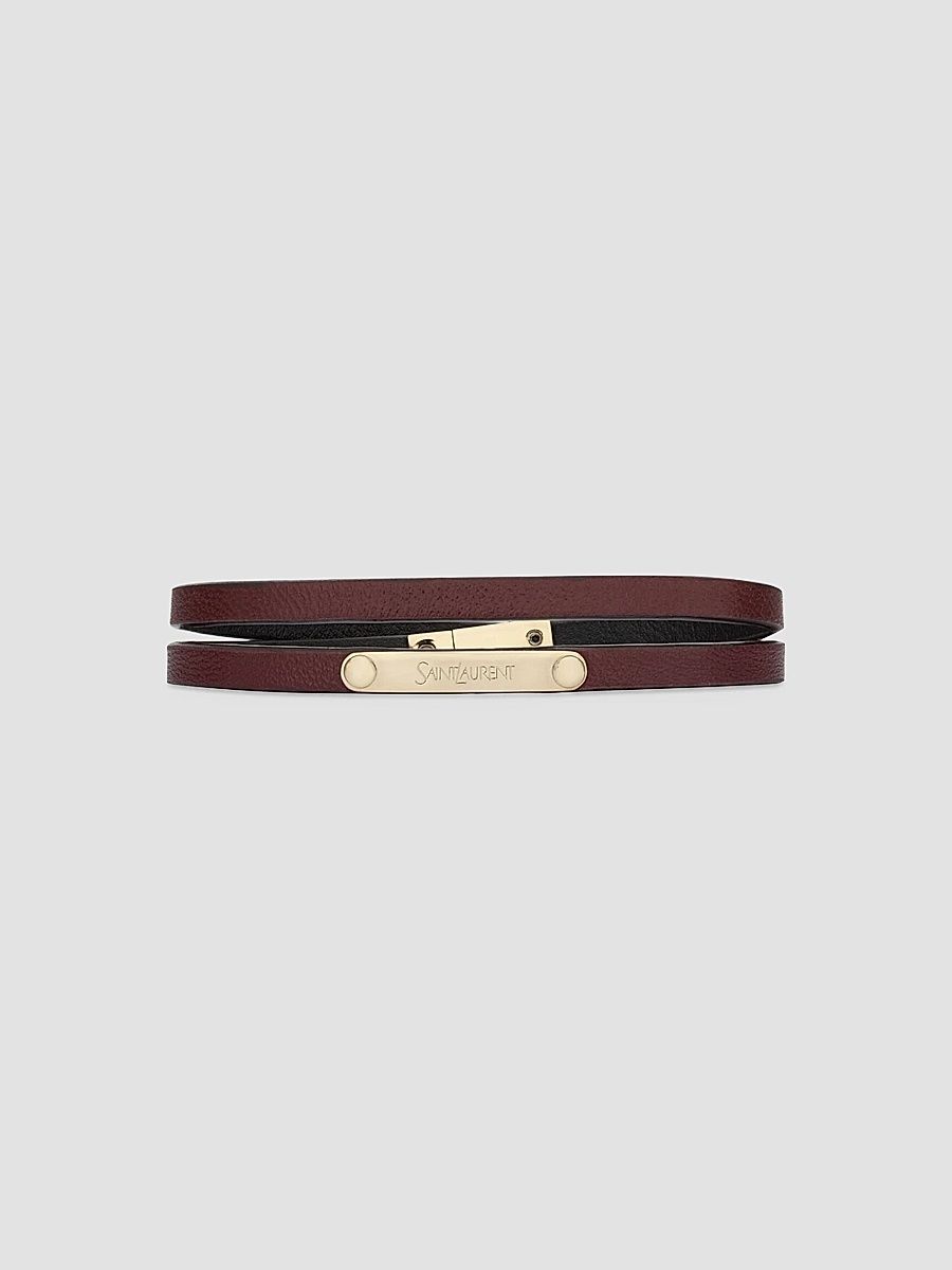 Saint Laurent Women's Double-Wrap Bracelet in Leather and Metal - Burgundy - Size Large