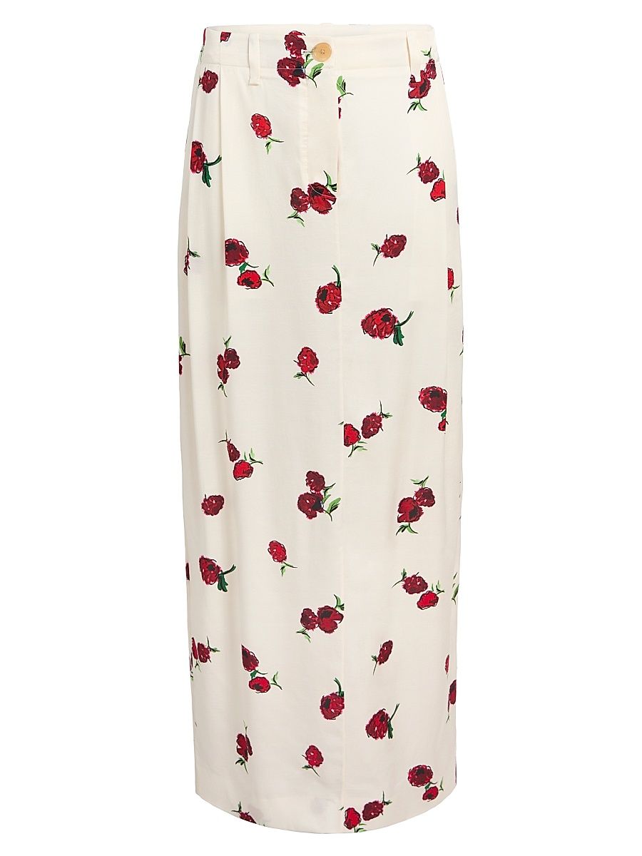 Women's Lucian Silk Raspberry Print Maxi Skirt - Raspberry Cream - Size 4