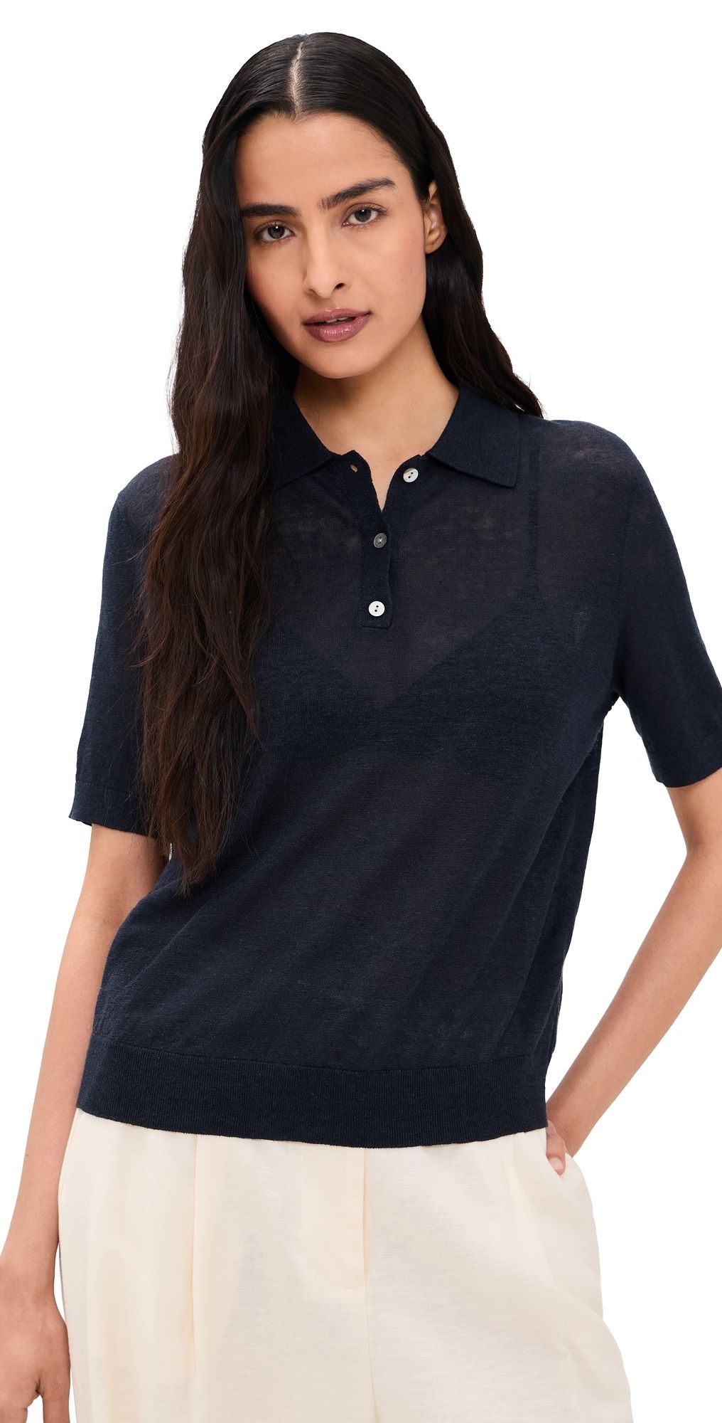 Theory Short Sleeve Sheer Polo Nocturne Navy P