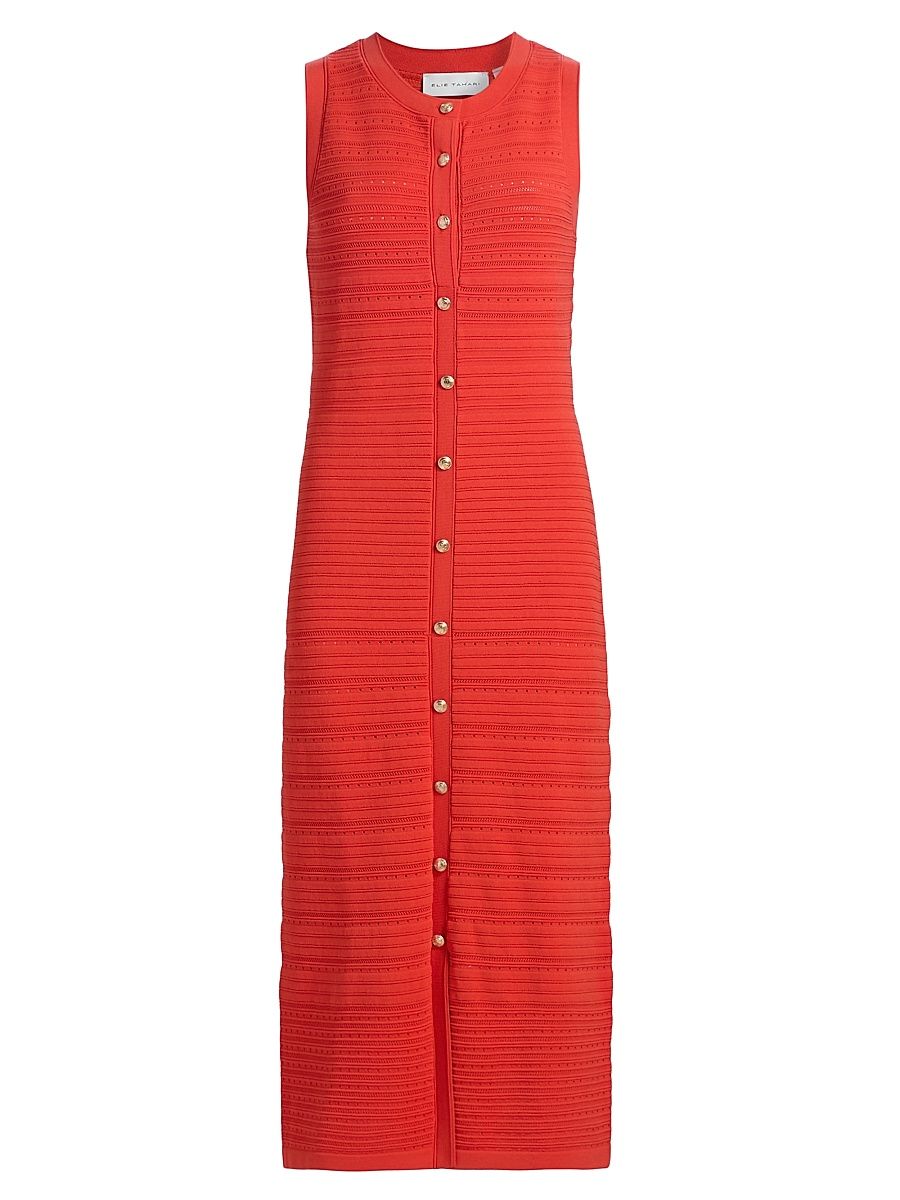 Women's The Alessandra Pointelle-Knit Midi-Dress - Orange Dream - Size XL