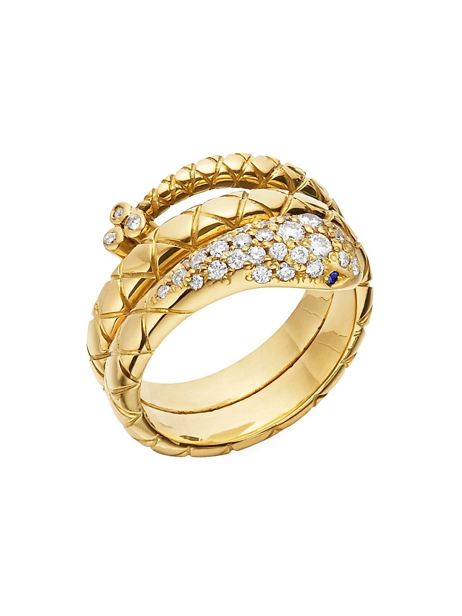Women's Double Serpent 18K Yellow Gold & Diamond Ring - Gold - Size 6